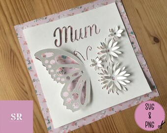 SVG: Carte 3D Maman. Carte d’anniversaire svg. Fête des mères. Carte pop-up. Pop up Butterfly. Carte papillon 3D svg. SVG/PNG.