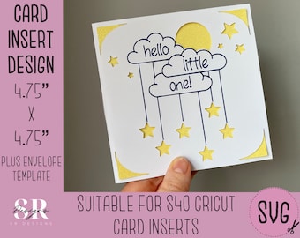 SVG: nuova scheda per l'inserimento del bambino. Scheda inserto Cricut S40. Carta per baby shower in formato SVG. Biglietto quadrato per bebè. Nuovo modello per biglietto per bebè e busta.