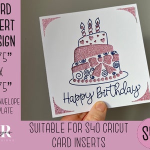 SVG: Einsteckkarte zum Geburtstag. Cricut S40 Einlegekarte. Geburtstagskarte svg. Quadratische Geburtstagskarte. Geburtstagskarte Vorlage und Umschlag.