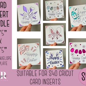 SVG: Pacote de cartões de inserção de Páscoa. 7 projetos. Cartão de inserção Cricut S40. Cartão de Páscoa svg. Modelo de cartão de Páscoa e envelope.