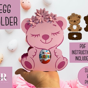 3D Teddy Egg holder SVG. Soporte de huevo svg. Osito de Pascua de peluche. Soporte de huevo svg.