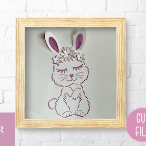 SVG: Lapin floral 3D. Lapin svg. Lapin 3d. Lapin svg. Fichier de coupe de lapin. Fleurs éclatantes. Fleurs 3D. SVG,png.