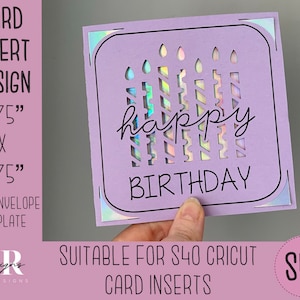 SVG: biglietto di inserimento compleanno. Scheda di inserimento Cricut S40. Biglietto di compleanno svg. Biglietto di compleanno quadrato. Modello e busta per biglietto di compleanno.