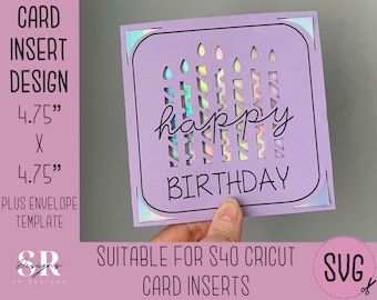 SVG: Birthday insert card. Cricut S40 insert card. Birthday card svg. Square birthday card. Birthday card template and envelope.