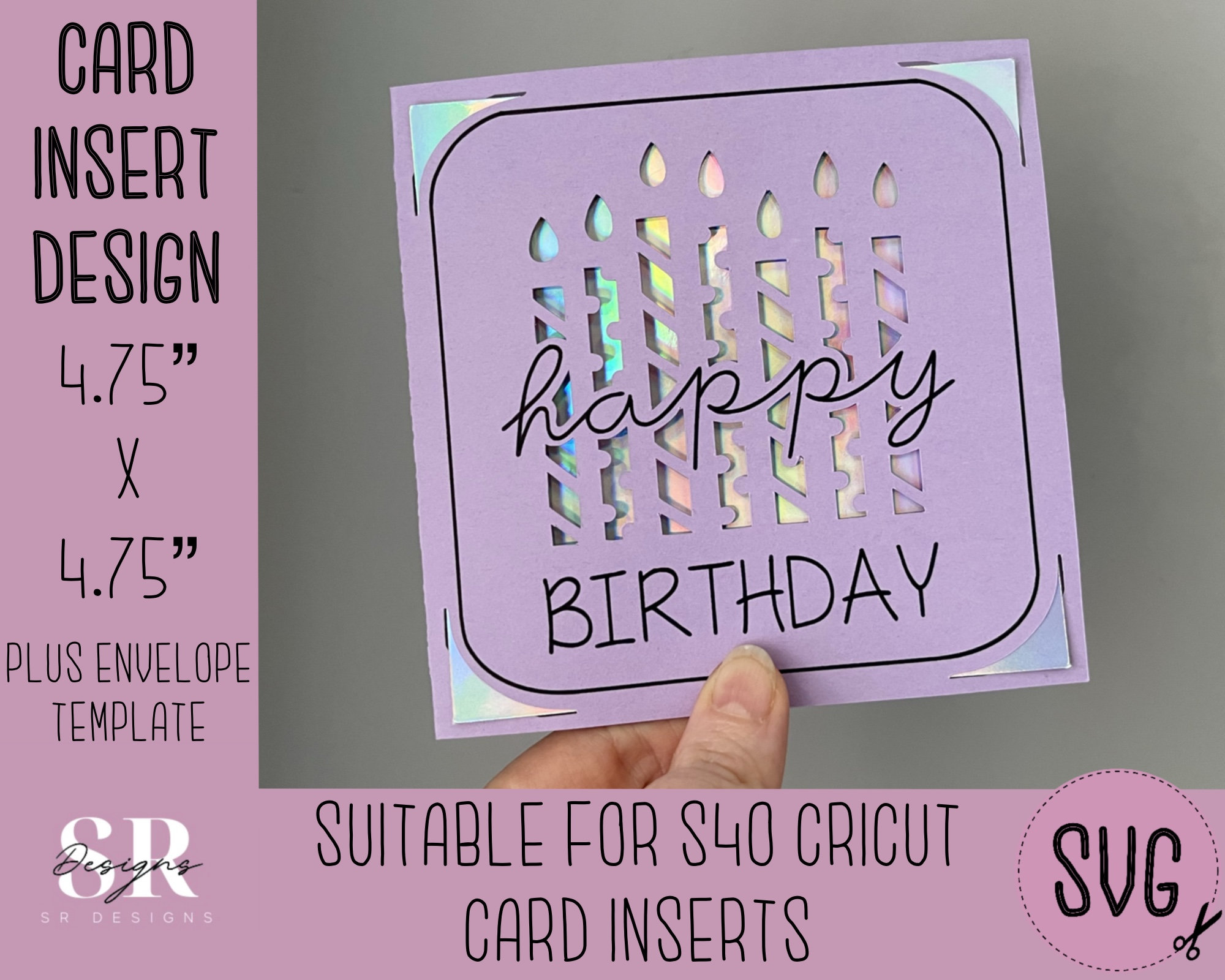 SVG: Birthday Insert Card. Cricut S40 Insert Card. Birthday Card Svg.  Square Birthday Card. Birthday Card Template and Envelope. 