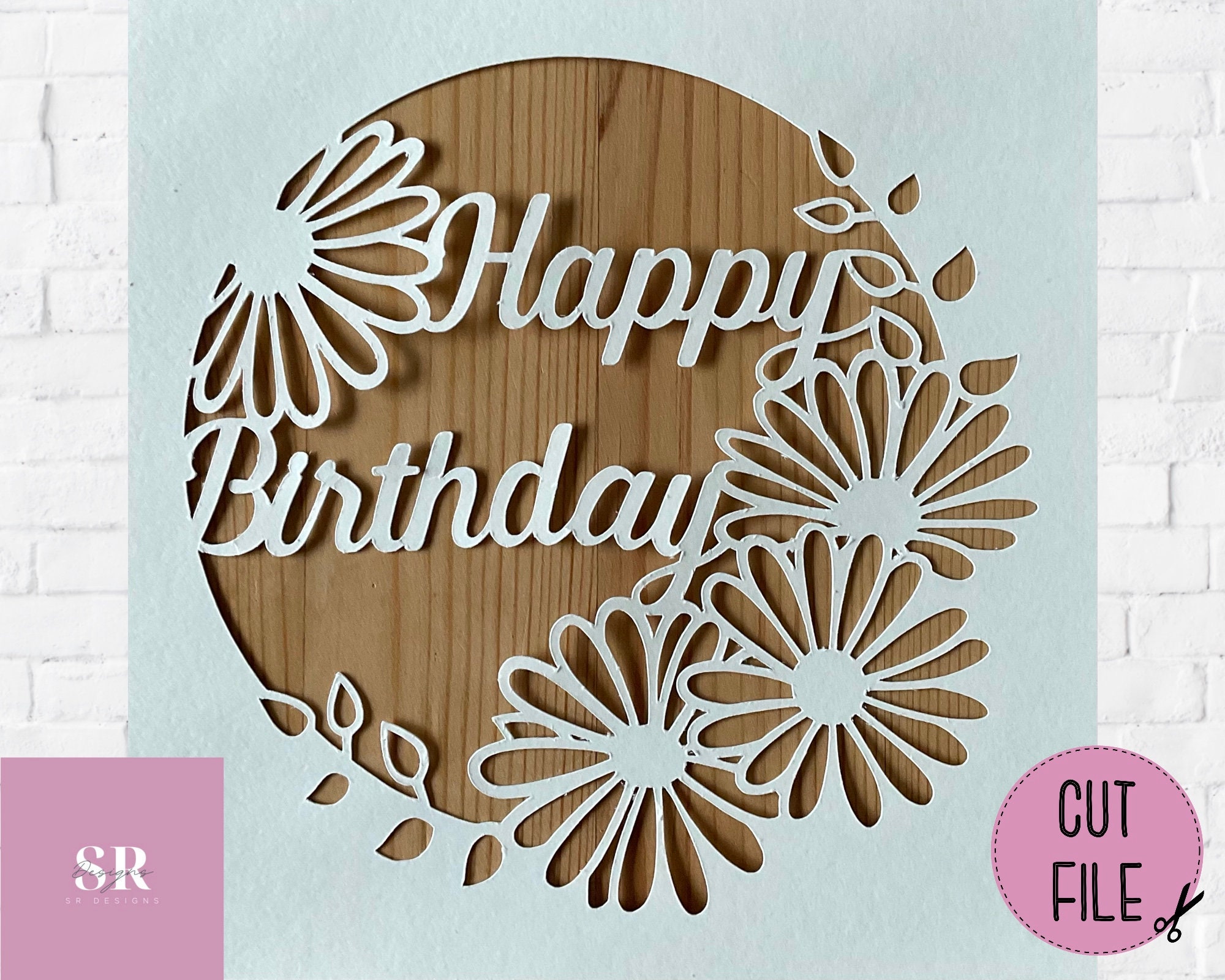 SVG Birthday Card Digital Download. Happy Birthday. Flower Etsy