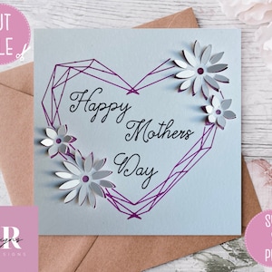 SVG: 3D/ 'pop up' Moederdagkaart. Fijne Moederdag. 3D Moederdag svg.  Pop-up kaart. Pop-up bloemen. Knip en teken kaart ontwerp. SVG/PNG