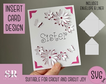 SVG: Sister insert card. Cricut friendly. Draw and cut card design. Envelope template included. Cricut Joy Birthday card SVG