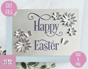 SVG: 3D floral Easter card. Pop up Easter card. Happy Easter. Easter card SVG