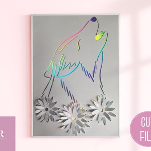 SVG: ‘pop up’/ 3D Floral Wolf. Card cutting file. SVG/PNG.