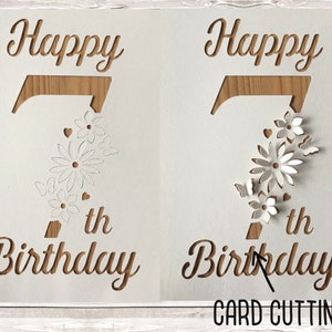 SVG: Pop-up / 3D 7e verjaardagskaart. Nummer pop-up. Bloemen pop-up. Pop-upnummer. Kaart pop-up. 3D-geknipt bestand. Pop-up svg. Kaarten maken. .SVG. .PNG. afbeelding 2