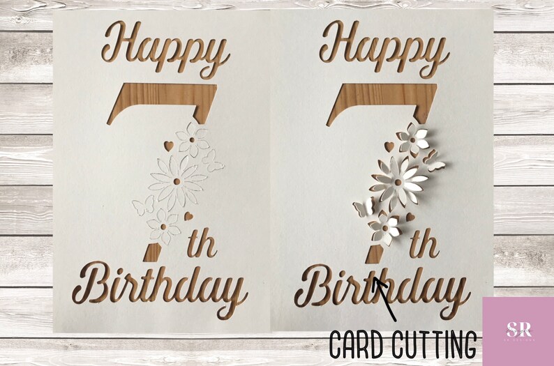 SVG: Pop-up / 3D 7e verjaardagskaart. Nummer pop-up. Bloemen pop-up. Pop-upnummer. Kaart pop-up. 3D-geknipt bestand. Pop-up svg. Kaarten maken. .SVG. .PNG. afbeelding 2