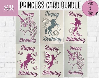 SVG: 3D Princess birthday card bundle. Unicorn birthday card. Mermaid. Fairy. Pop up card svg. SVG. Card making.