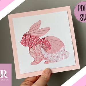 Plantilla de patrón plegable Bunny Iris PDF y SVG. Patrón de plegado de iris. diseño de tarjeta de conejito. PDF de corte a mano