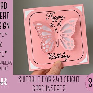 SVG: 3D Schmetterling Geburtstag Einlagekarte. Cricut S40 Einlegekarte. Geburtstagskarte svg. Quadratische Geburtstagskarte. Geburtstagskarte Vorlage und Briefumschlag