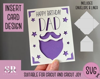 SVG: Dad Birthday insert card. Cricut Joy friendly. Draw and cut card design. Envelope template included. Cricut Joy Birthday card SVG