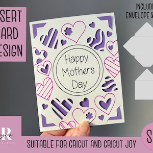 SVG: Tarjeta insertada del Día de la Madre. Amigable con Cricut Joy. Dibujar y cortar el diseño de la tarjeta. Plantilla de sobre incluida. Tarjeta Cricut Joy del Día de la Madre SVG