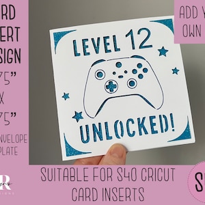 SVG: Einsteckkarte zum Geburtstag. Cricut S40 Einlegekarte. Gamer Geburtstagskarte svg. Quadratische Geburtstagskarte. Geburtstagskarte Vorlage und Umschlag.