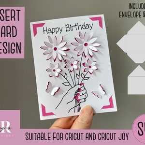 SVG: Verjaardagskaart. Cricut vriendelijk. Teken en knip kaartontwerp. Envelop sjabloon inbegrepen. Cricut Joy Verjaardagskaart SVG