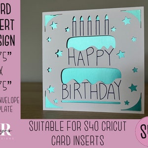 SVG: Einsteckkarte zum Geburtstag. Cricut S40 Einlegekarte. Geburtstagskarte svg. Quadratische Geburtstagskarte. Geburtstagskarte Vorlage und Umschlag.