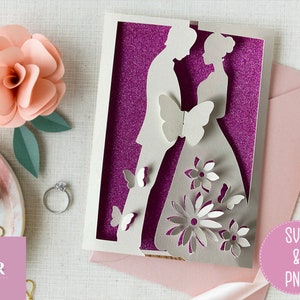 SVG: biglietto di nozze “pop up”/3D. Celebrazione. Matrimonio in formato svg. Carta per anniversario in formato svg. Fiori pop-up. Fiori 3D. SVG a comparsa