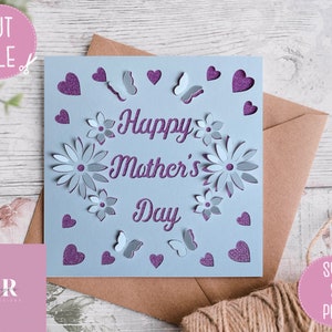 SVG: Carte 3D / 'pop-up' pour la fête des mères. Bonne fête des mères. 3D Fête des mères svg.  Carte pop-up. Faites apparaître des fleurs. Papillon 3D. SVG/PNG