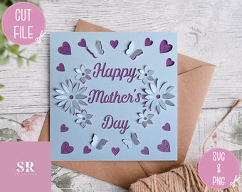 SVG: 3D/ ‘pop up’ Mother’s Day card. Happy Mother’s Day. 3D Mother’s Day svg.  Pop up card. Pop up flowers. 3D butterfly. SVG/PNG