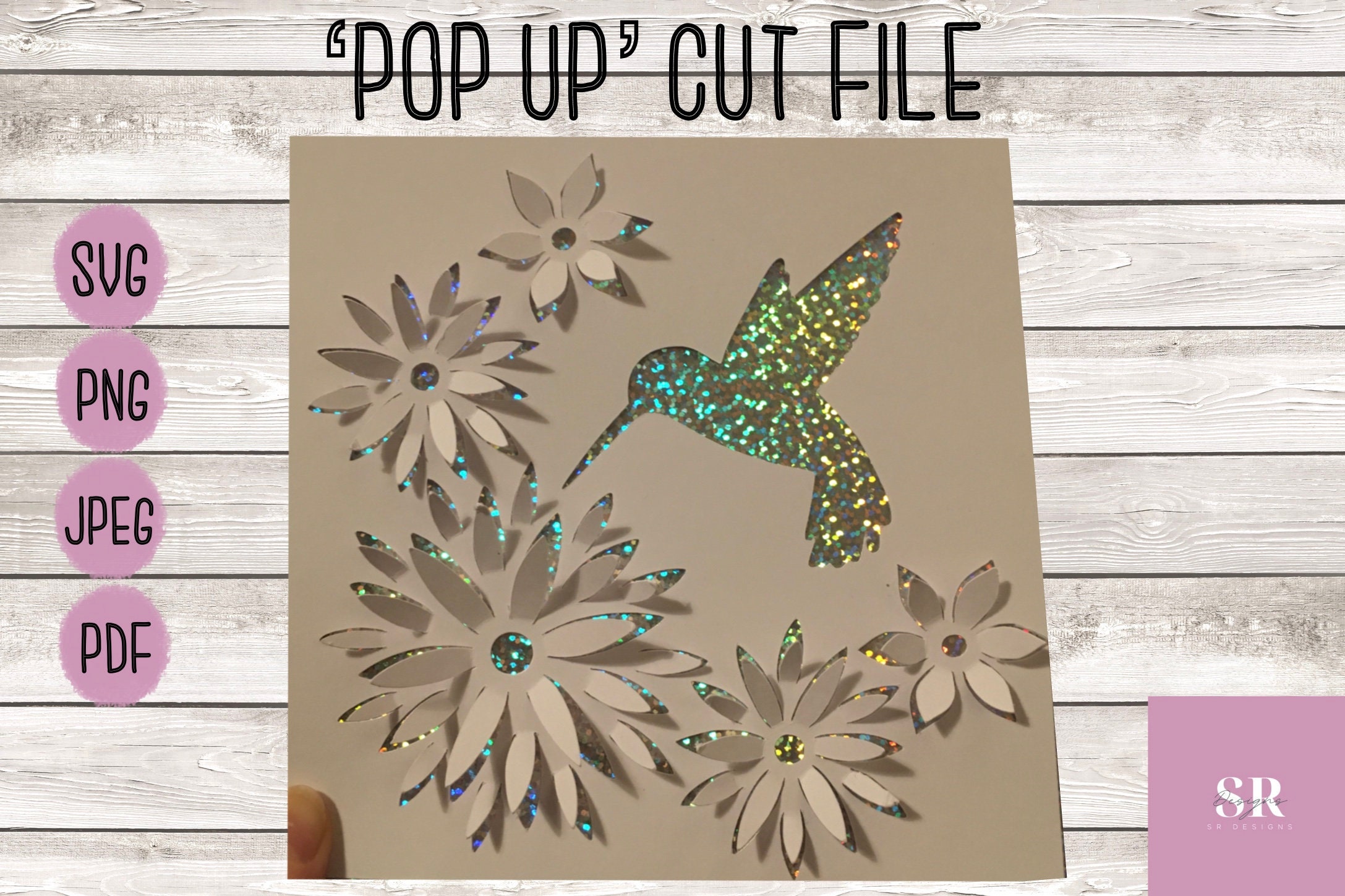 Download SVG: pop up/ 3D Floral hummingbird. Card cutting file. | Etsy