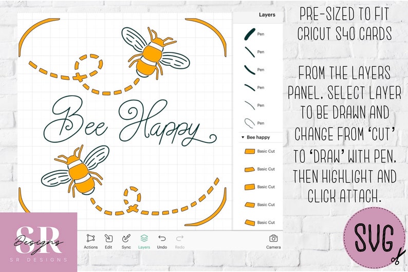SVG: Bee Happy Insert Card. Cricut S40 Insert Card. Bee Card Svg ...