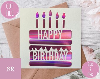 SVG: Birthday cake card. Happy birthday. Birthday cake card. Birthday card svg. Happy birthday svg. birthday cake card svg. SVG/PNG