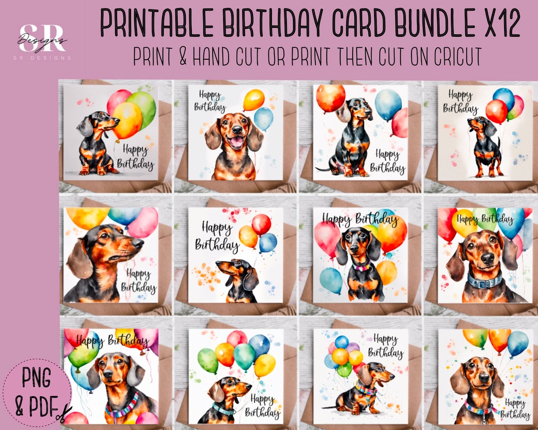 Printable: Dachshund Birthday Card Bundle. Printable Birthday Card ...