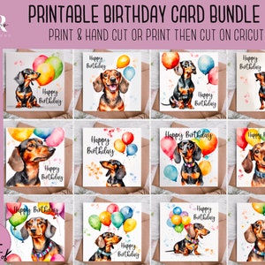 Printable: Dachshund Birthday card bundle. Printable birthday card. Print then cut birthday card. Happy birthday. Birthday card. PNG/PDF.
