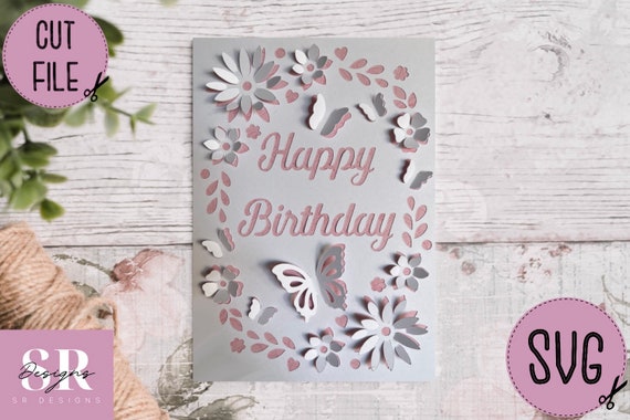 Biglietto Di Compleanno Con Fiori E Farfalla - Per Donna, Zia, 50° 60° 70° - Old English Company
