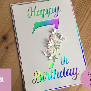 SVG: Pop up/ 3D 7th Birthday card. Number pop up. Floral pop up. Pop up number. Card pop up. 3D cut file. Pop up svg. Card making. SVG. PNG.