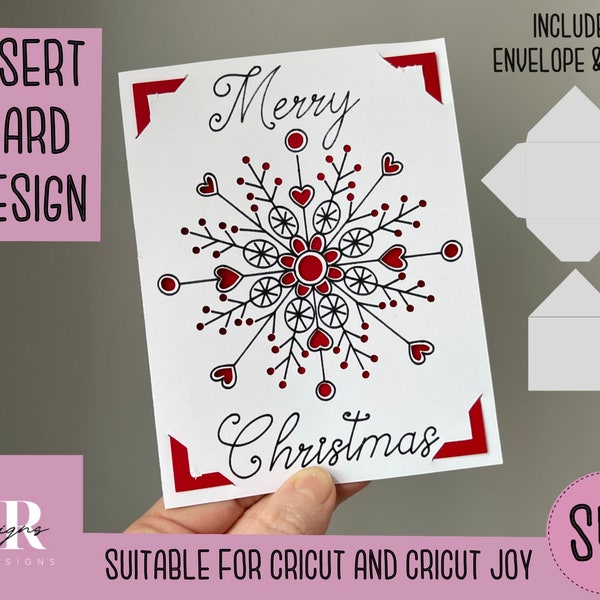 SVG: Christmas insert card. Cricut Joy friendly. Draw and cut card design. Envelope template included. Cricut Joy Christmas card SVG