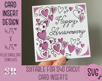 SVG: Anniversary insert card. Cricut S40 insert card. On your anniversary card svg. Square engagement card. card template and envelope.