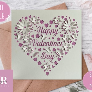 SVG: 3D / tarjeta 'pop-up' del Día de San Valentín. Feliz día de San Valentín. Tarjeta emergente. Pop up flores. Mariposa 3D. SVG/PNG