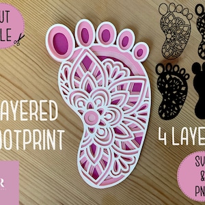 SVG: 3D/ Layered Foot print. Foot print svg. Foot print. Mandala foot print. Foot print mandala. 3D Foot print. Foot printsvg. Svg, PNG.