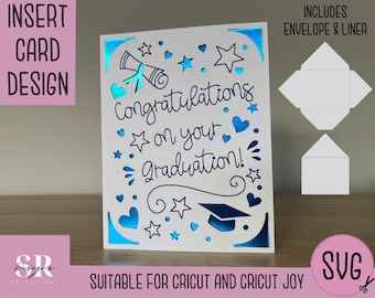 SVG: Graduation insert card. Cricut Joy friendly. Draw and cut card design. Envelope template included. Cricut Joy graduation card SVG