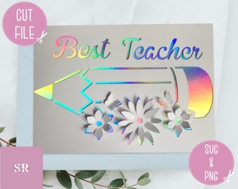 SVG: ‘pop up’/ 3D Best Teacher. Digital download. Paper cutting. Teacher appreciation card. Floral pop ups. Pop up SVG. 3D SVG.