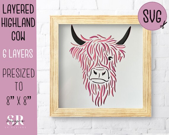 SVG: layered Highland cow. Highland cow card cut file. Highland cow shadow box. Highland cow svg. 3d highland cow.