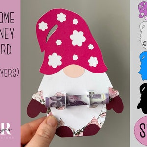 SVG: Gnome Biglietto di compleanno. Cricut Joy amichevole. Taglia e disegna la carta. Portavalute svg. Biglietto di compleanno svg. Money card svg.