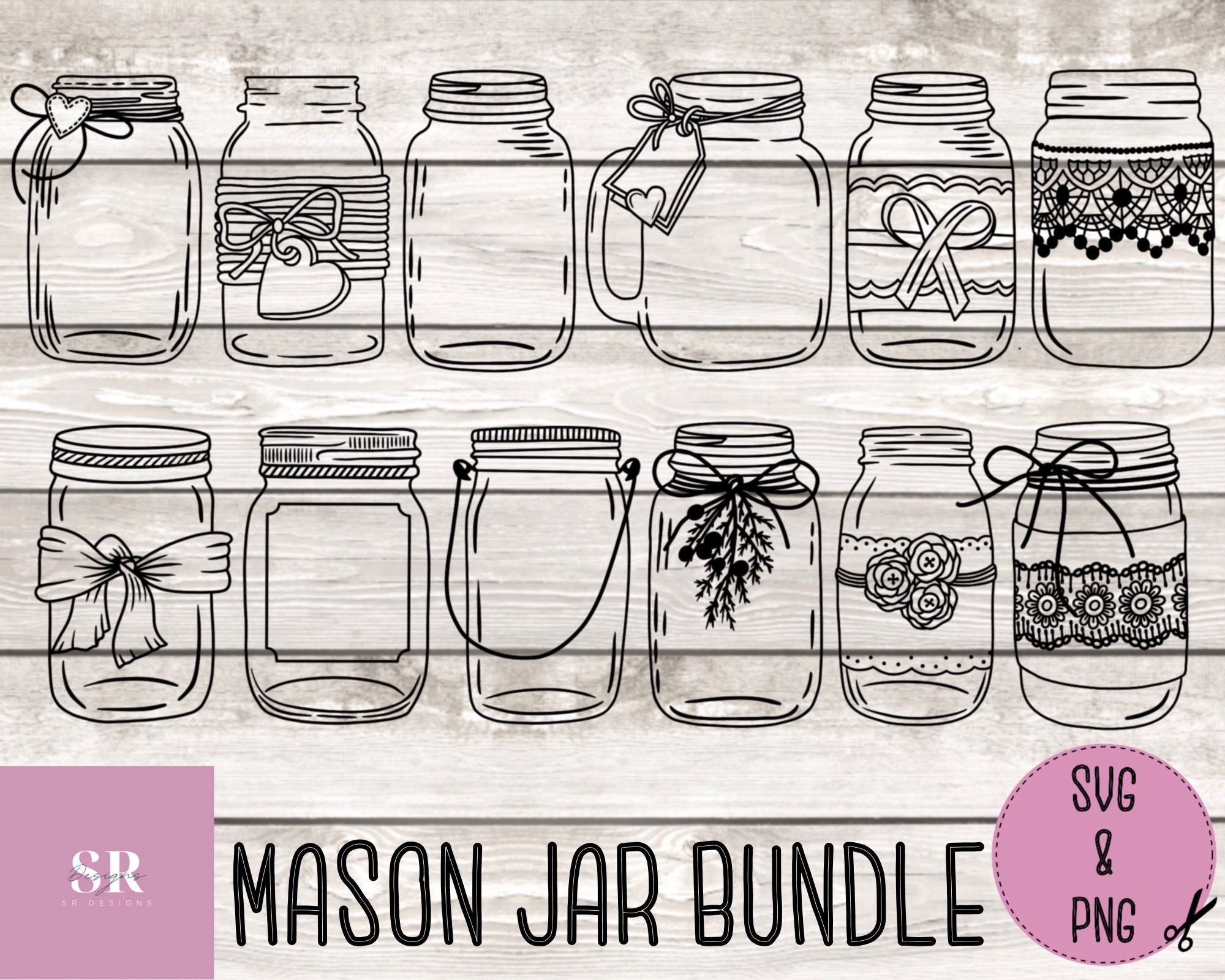 SVG Mason Jar Bundle. Mason Jar SVG. Vinyl Cutting. Flower Etsy UK