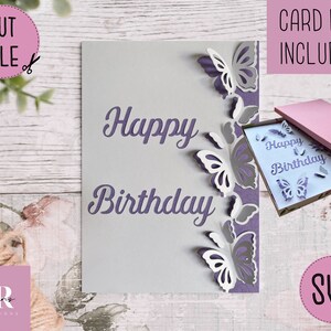 SVG: Birthday card digital download. Happy birthday. Pop up card. Pop up flowers. 3D butterfly.