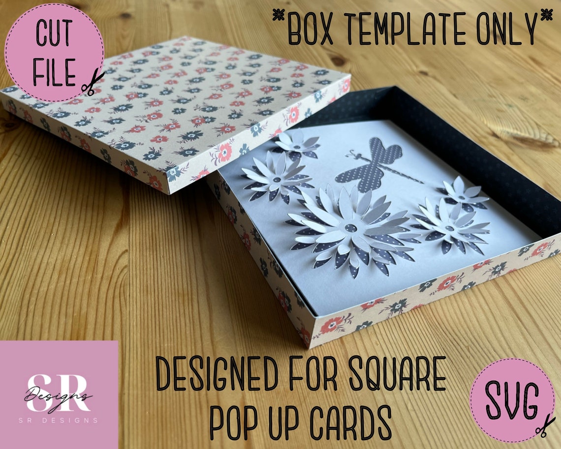 SVG: Slim Square Card Box Template. Suitable for Square Pop up Cards ...