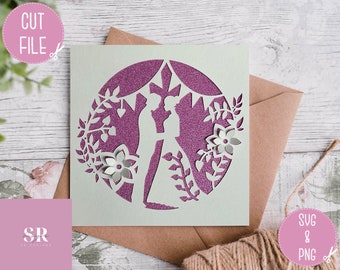 SVG: 3D Wedding card. Wedding invite svg. Celebration. Wedding svg. Anniversary card svg. Pop up flowers. 3d flowers. Pop up SVG