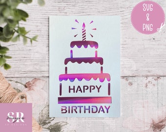 SVG: Birthday cake card. Happy birthday. Birthday cake card. Birthday card svg. Happy birthday svg. birthday cake card svg. SVG/PNG