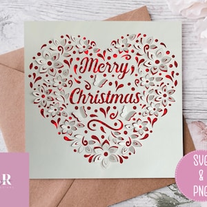 SVG: 3D/ 'pop up' kerstkaart hart. Kerstbloemenkaart. Vrolijk kerstfeest. Pop-up kaart. Pop-up svg. Bloem pop-up. SVG/PNG.