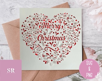 SVG: 3D/ ‘pop up’ Christmas card heart. Christmas flower card. Merry Christmas. Pop up card. Pop up svg. Flower pop up. SVG/PNG.