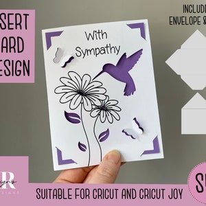 SVG: Z wkładką do kartki z wyrazami współczucia. Przyjazny dla Cricut Joy. Narysuj i wytnij projekt kartki. Szablon koperty w zestawie. Karta z wyrazami współczucia Cricut Joy SVG